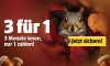 Werbebanner mit rotem Hintergrund und Eichhoernchen: 3-für-1 Angebot – 3 Monate lesen, nur 1 zahlen. Button Jetzt sichern!